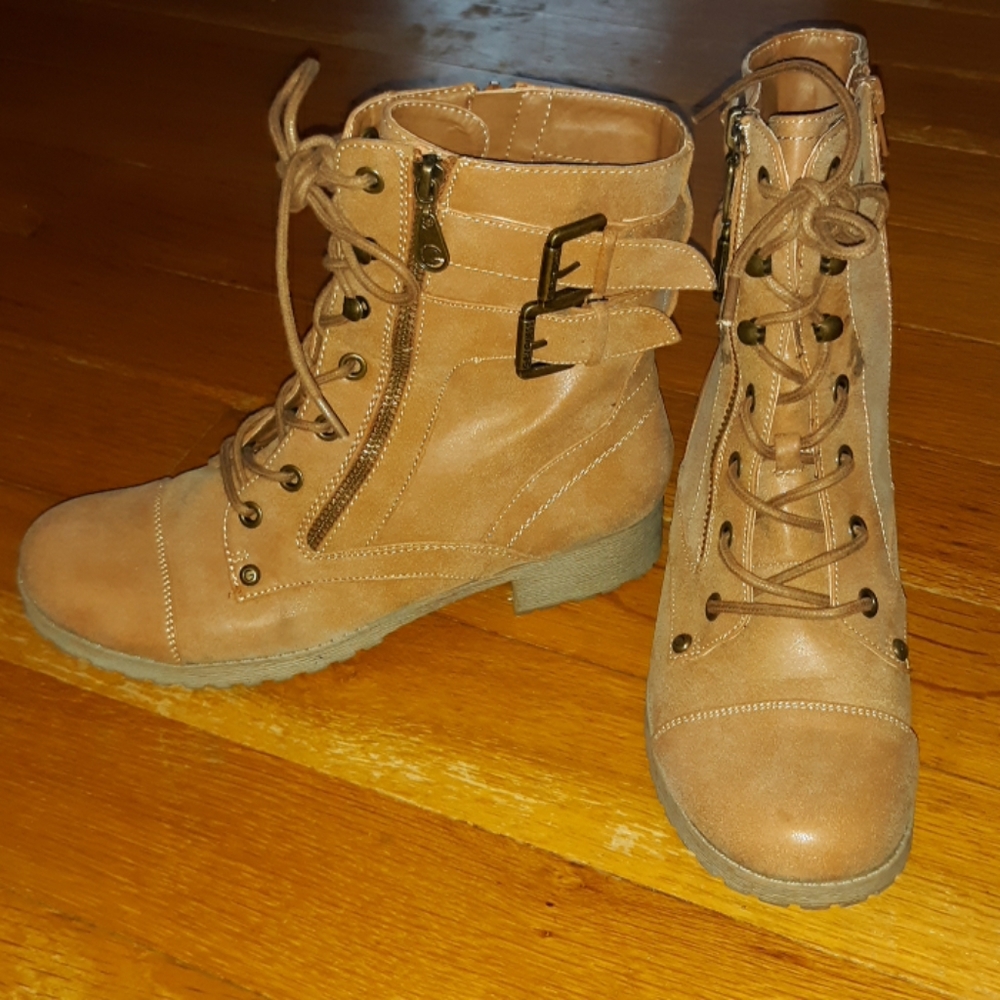 Cognac combat boots